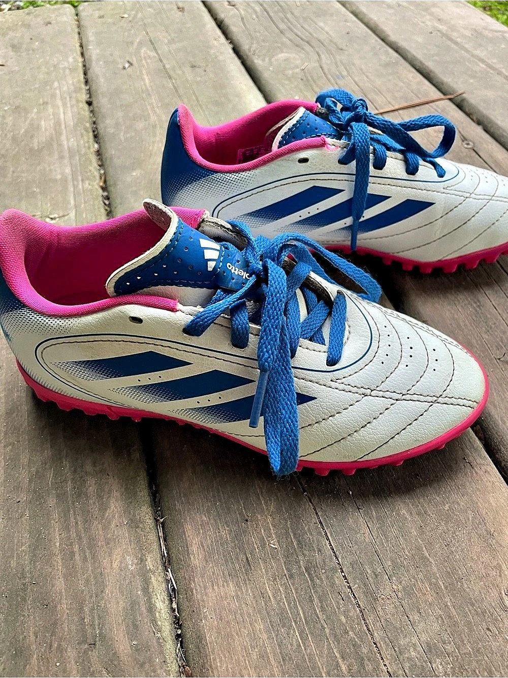 adidas Predator Kids Soccer Cleats White & Blue Size 13K